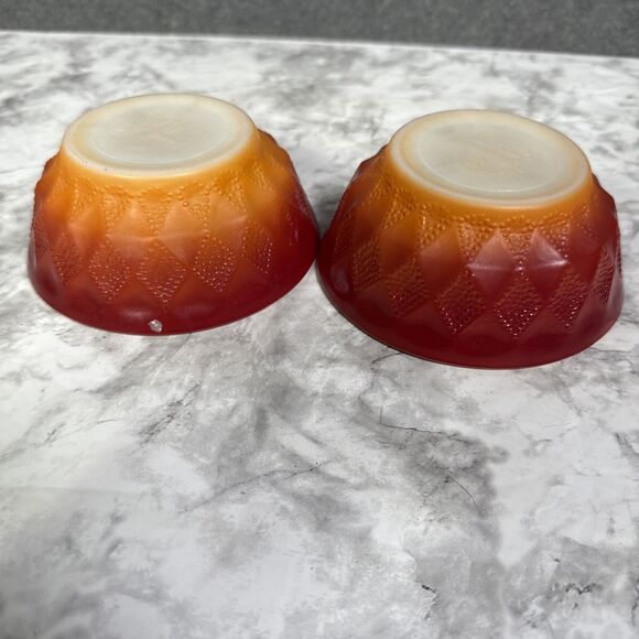 VTG Anchor Hocking Fire King Diamond 5" Cereal Bowls Set Of 3 Red Green - Picture 7 of 7